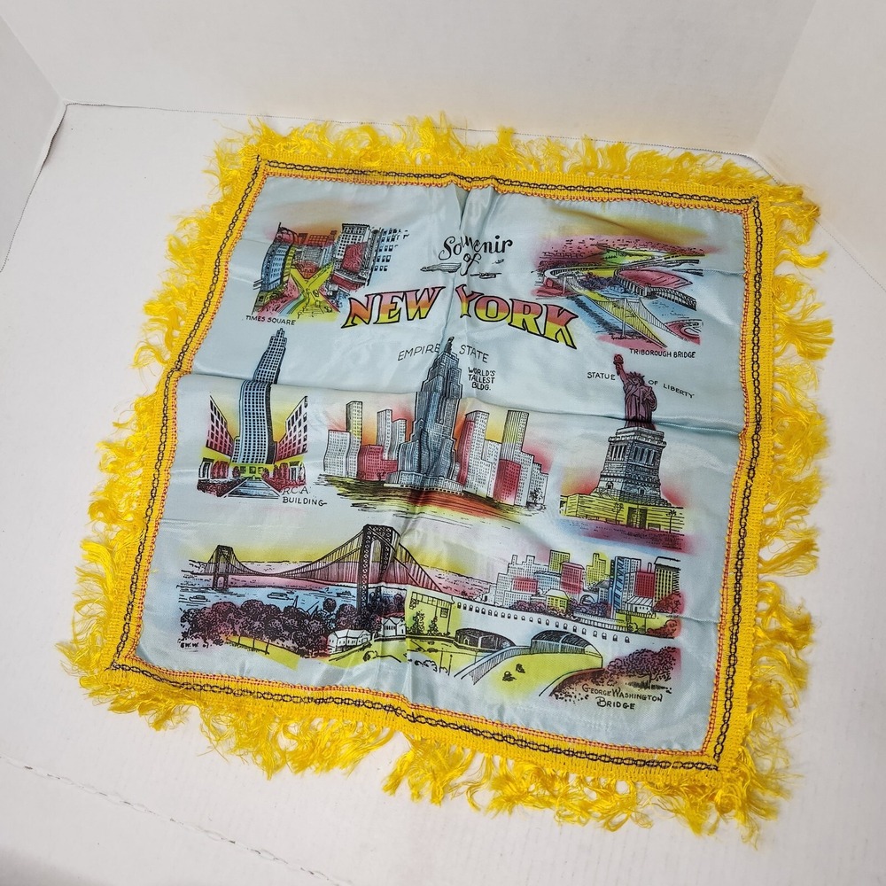 SOUVENIR Pillowcase NEW YORK CITY GW Bridge Empire Liberty Times Triborough VTG